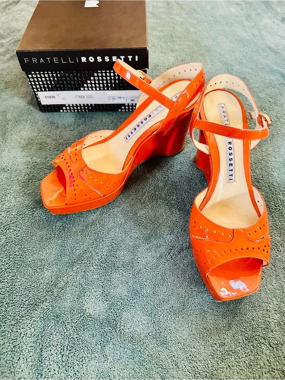 Fratelli Rossetti Orange Patent Leather Wedge Sandals 38.5